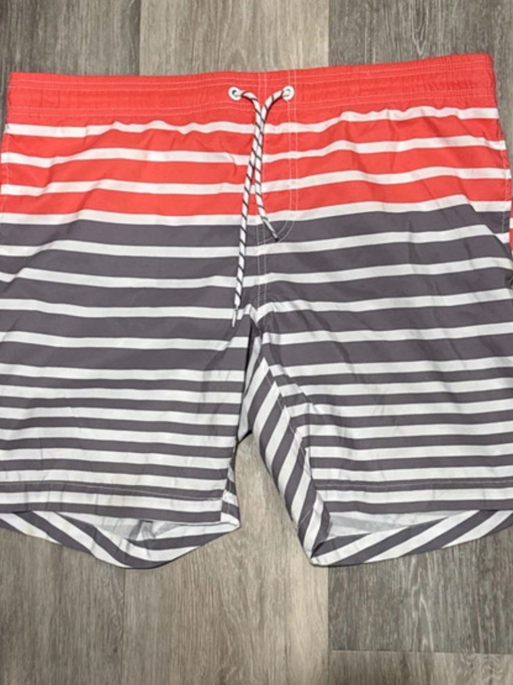 Men's Coral & Gray Striped Swim Trunks